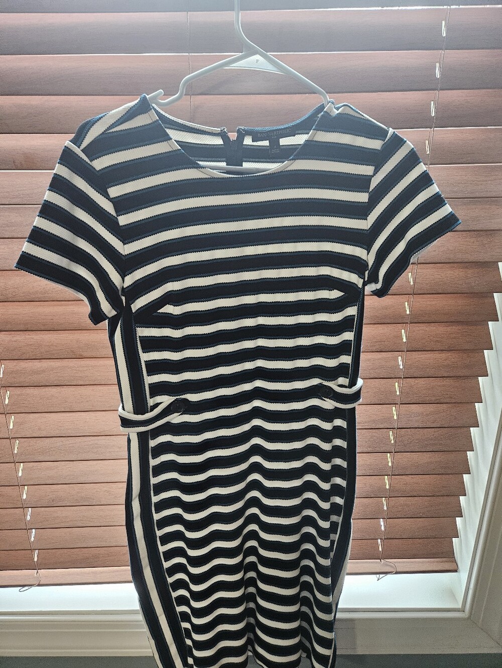 Banana Republic Black and White Striped Short-Sleeve Sheath Dress